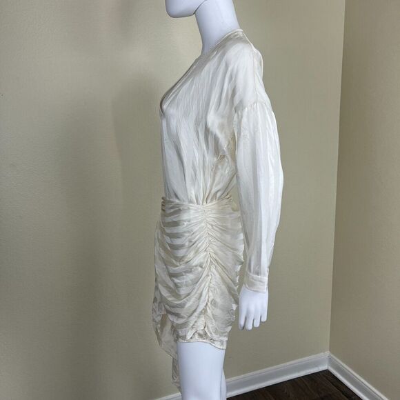 Michelle Mason Womens Size 4 Ivory Crepe Silk Satin Stripe Mini Wrap Shirt Dress - Picture 10 of 15